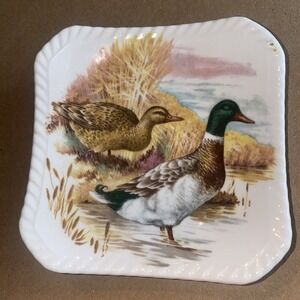 ROYAL ADDERLEY ENGLISH BONE China 4inch Square Pin Dish/Beautiful Ducks